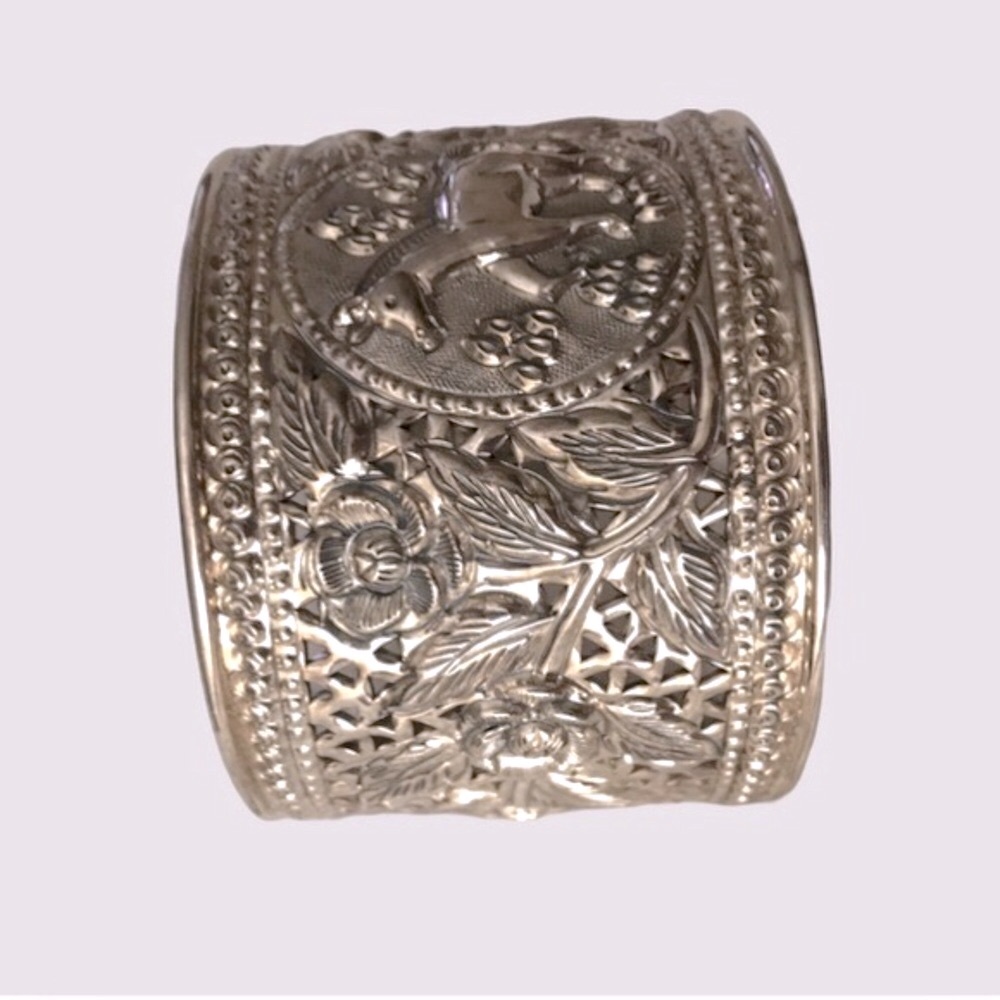 Vintage Equestrian Sterling Silver Wide Cuff Bracelet Stamped 925 - Picture 6 of 12